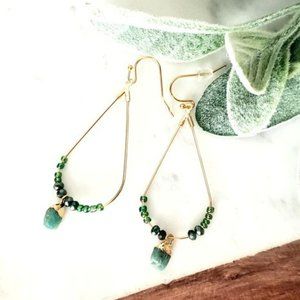 Rough Green Onyx Gem Teardrop Earrings